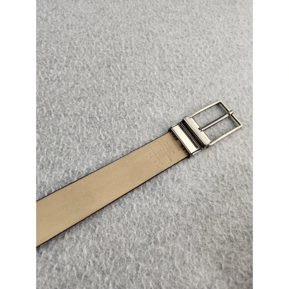 1901‎ Nordstrom Men's Black Suede Leather Belt Sz 38 Brass Silver Buckle Brazil